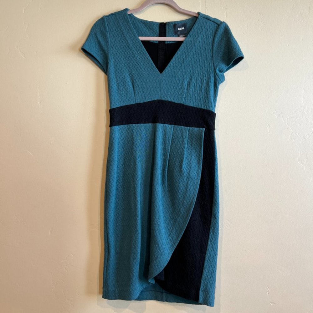 Anthro Teal Blue and Black 1940s Style Short Sleeve Dress